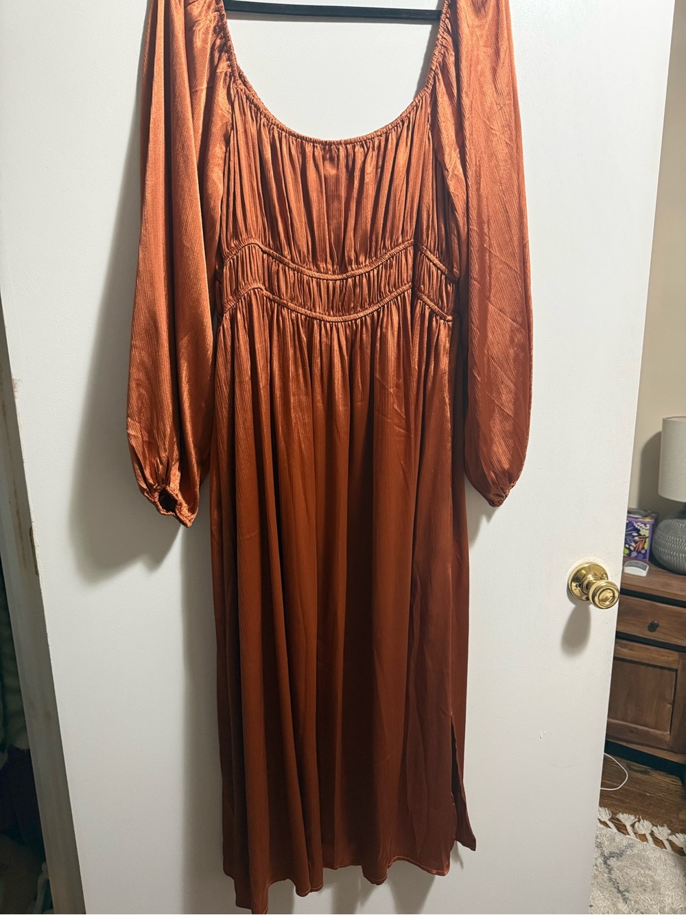 Burnt Orange Satin Midi Dress - Picture 4 of 4
